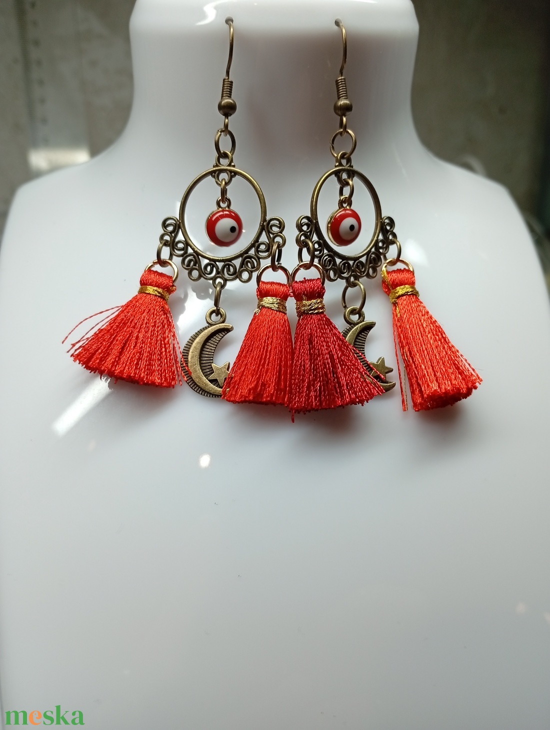 Boho fülbevaló evil eye-al  - ékszer - fülbevaló - csillár fülbevaló - Meska.hu