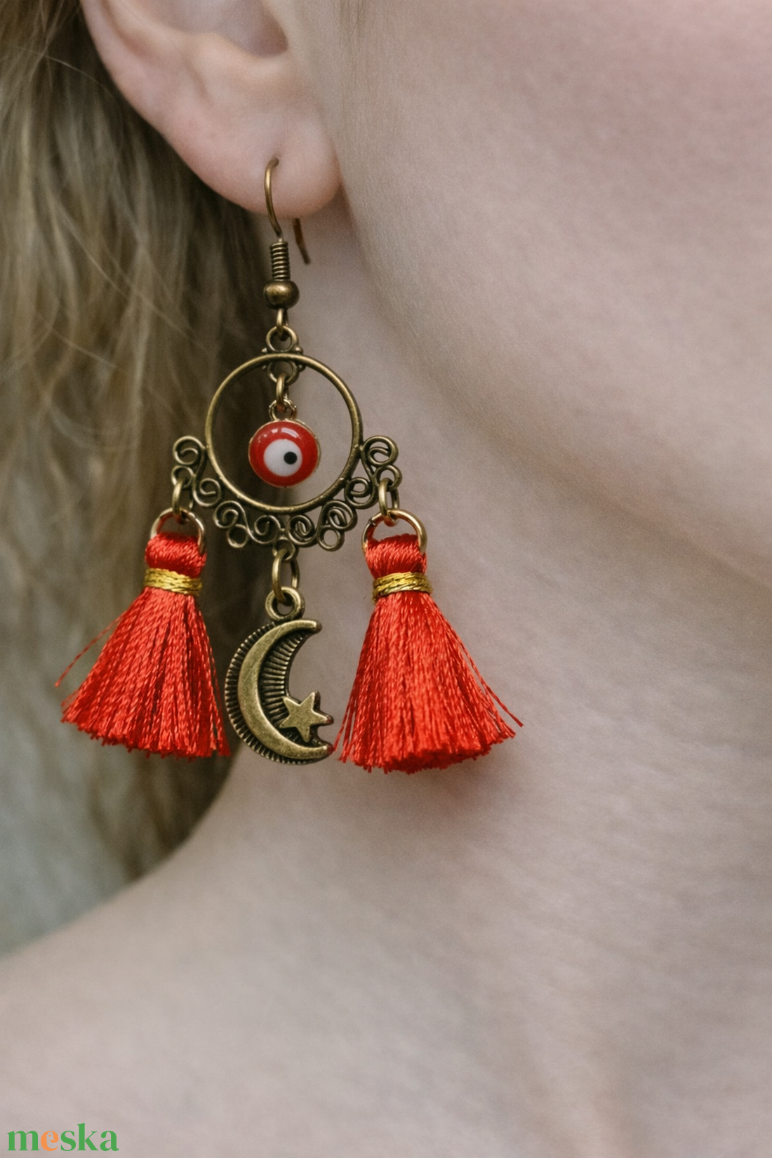 Boho fülbevaló evil eye-al  - ékszer - fülbevaló - csillár fülbevaló - Meska.hu