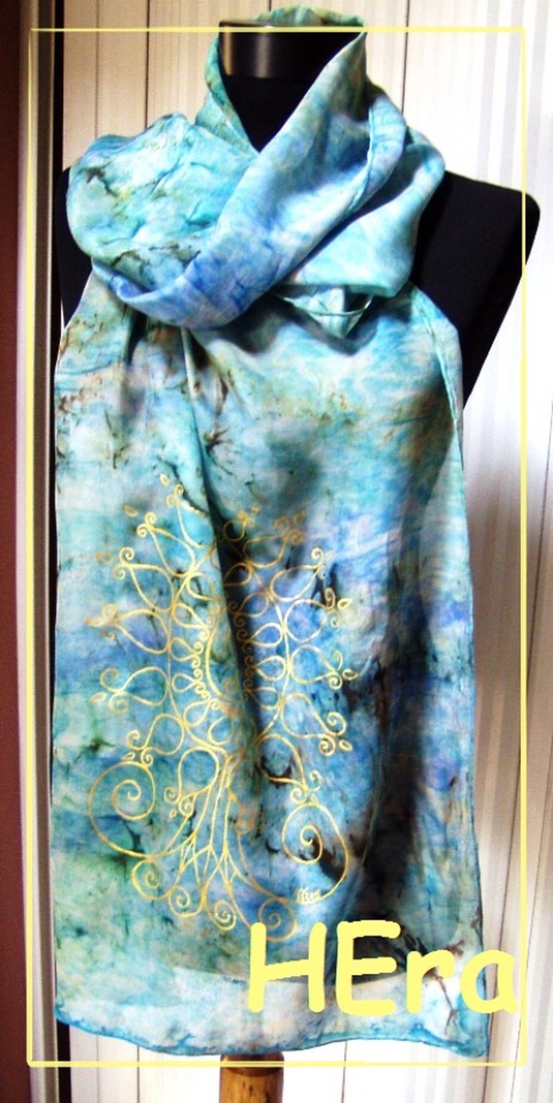 Tengerpart életfával hernyóselyem stóla -  - Meska.hu