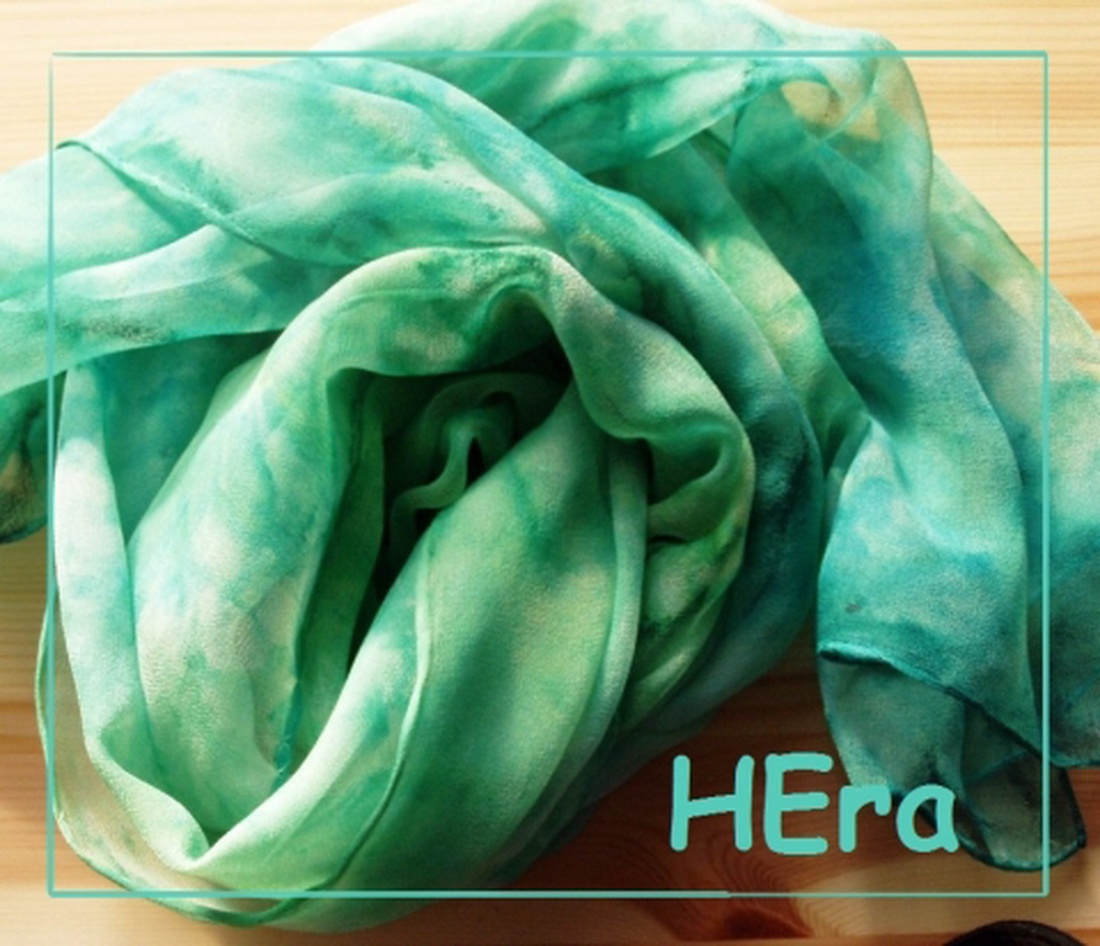 Türkiz zöld hernyóselyem stóla -  - Meska.hu