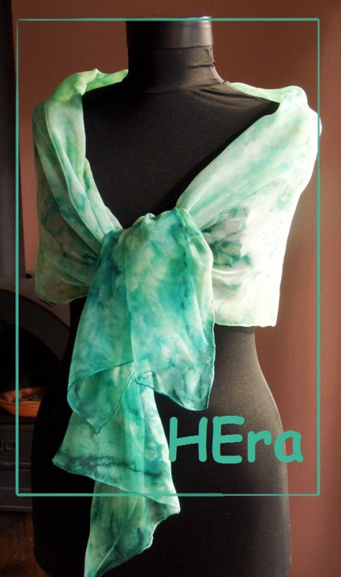 Türkiz zöld hernyóselyem stóla -  - Meska.hu