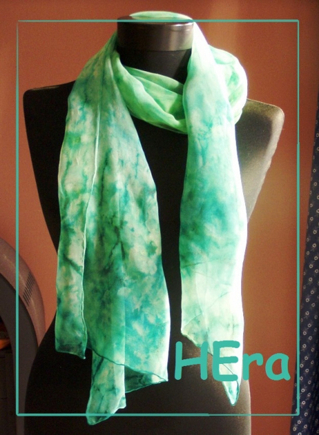 Türkiz zöld hernyóselyem stóla -  - Meska.hu