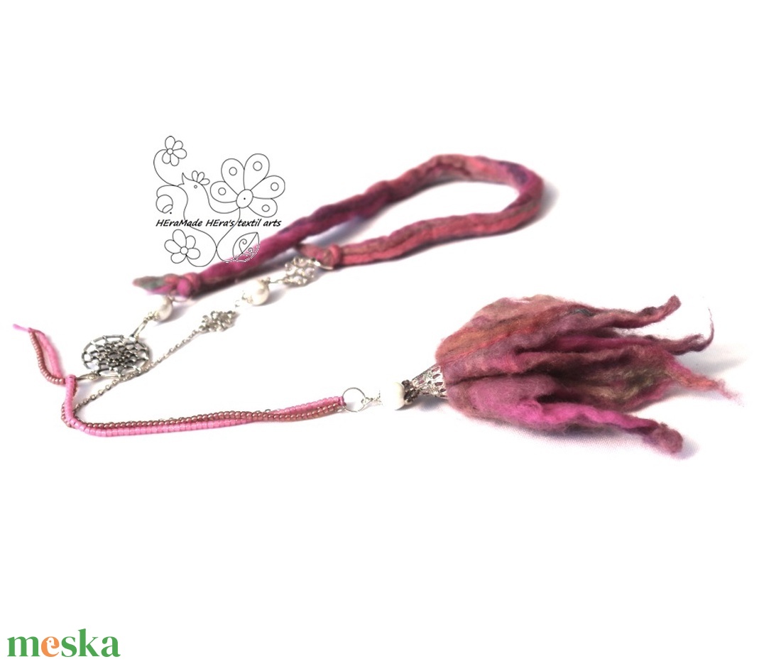 Angyal virág nemez nyaklánc rózsaszín pasztell - ékszer - nyaklánc - hosszú nyaklánc - Meska.hu