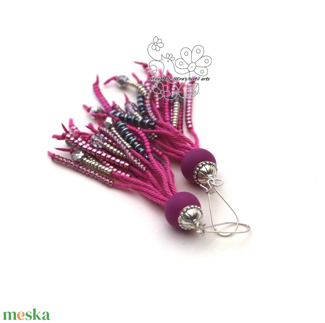 Rózsaszín rojtos gyöngy bojt fülbevaló -  - Meska.hu