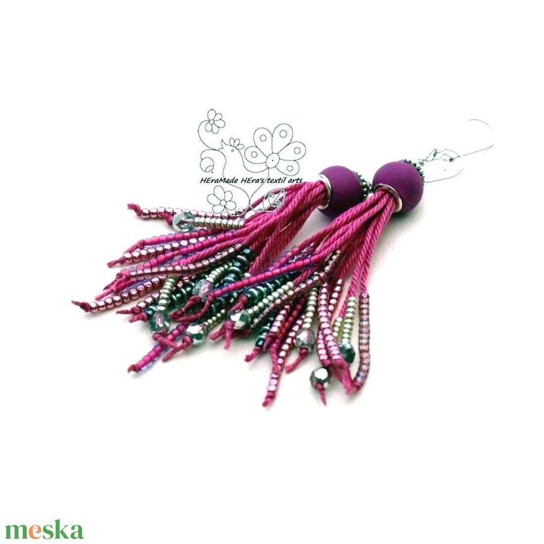 Rózsaszín rojtos gyöngy bojt fülbevaló -  - Meska.hu