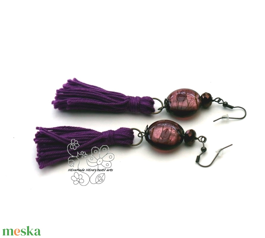 Lila rojtos bojt fülbevaló - ékszer - fülbevaló - rojtos fülbevaló - Meska.hu