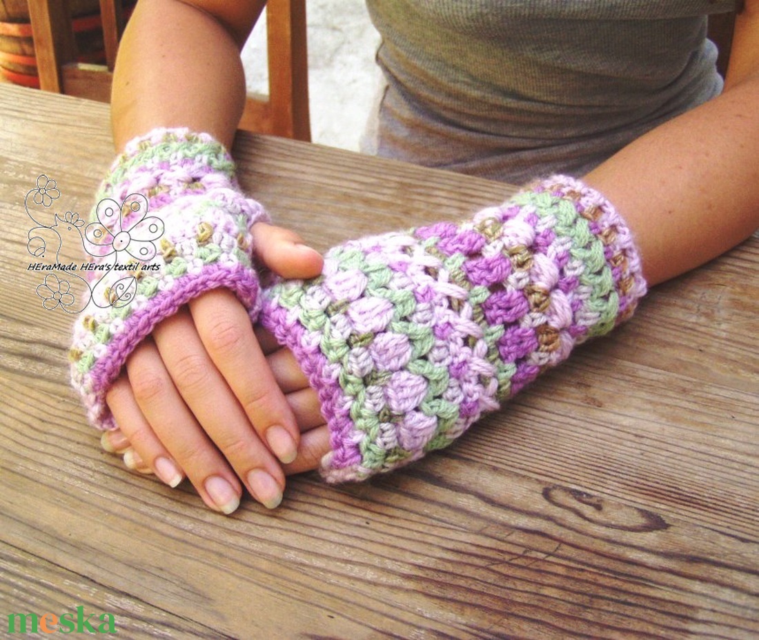 Horgolt bohém női kézmelegítő kesztyű fázós kezűeknek puha meleg 100% öko gyapjúból - ruha & divat - sál, sapka, kendő - kesztyű - Meska.hu