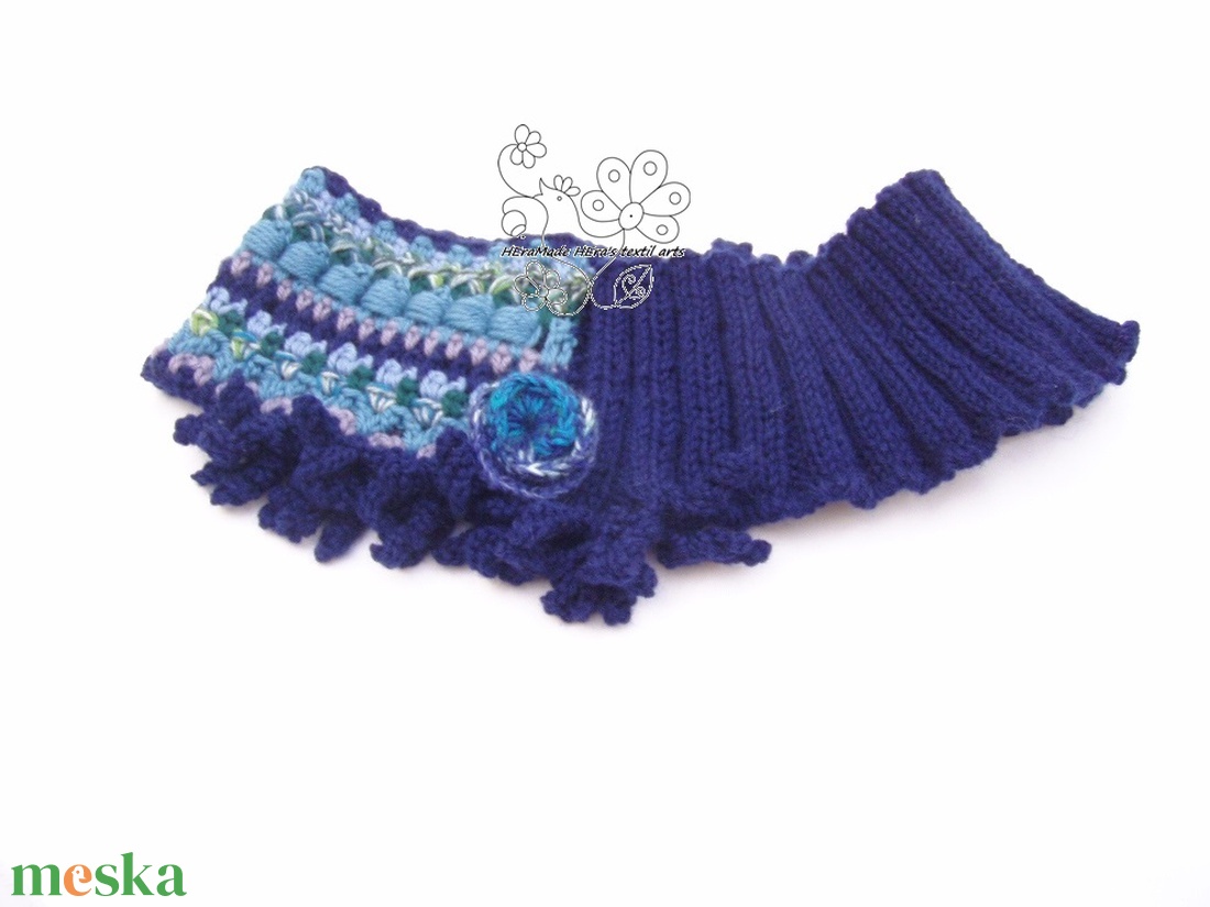 Sötétkék boho körsál kötött horgolt csősál öko gyapjú möbius sál rojtos - ruha & divat - sál, sapka, kendő - sál - Meska.hu