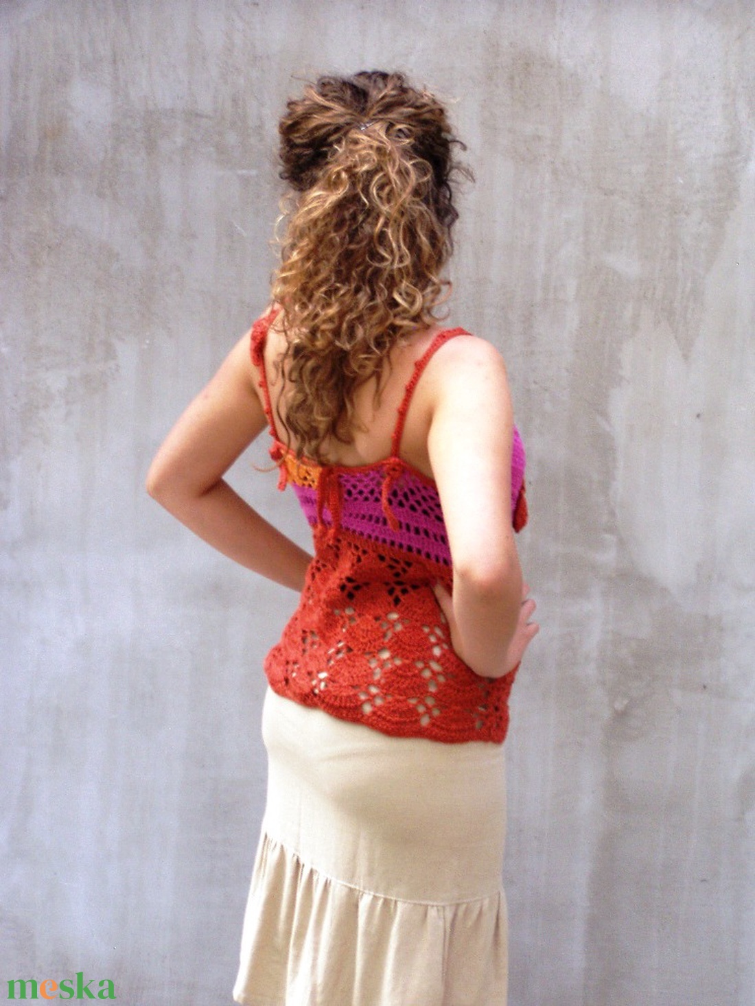 Boho női blúz színes bohém horgolt mellény Frida Kahlo ihletésű  - ruha & divat - női ruha - blúz - Meska.hu