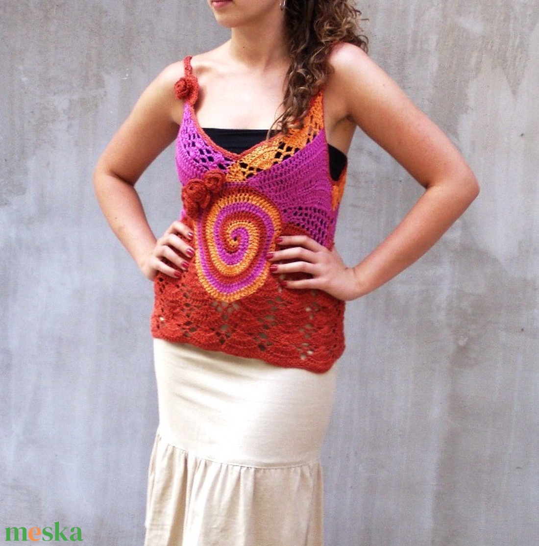 Boho női blúz színes bohém horgolt mellény Frida Kahlo ihletésű - ruha & divat - női ruha - blúz - Meska.hu Boho női blúz színes bohém horgolt mellény Frida Kahlo ihletésű - ruha & divat - női ruha - blúz - Meska.hu