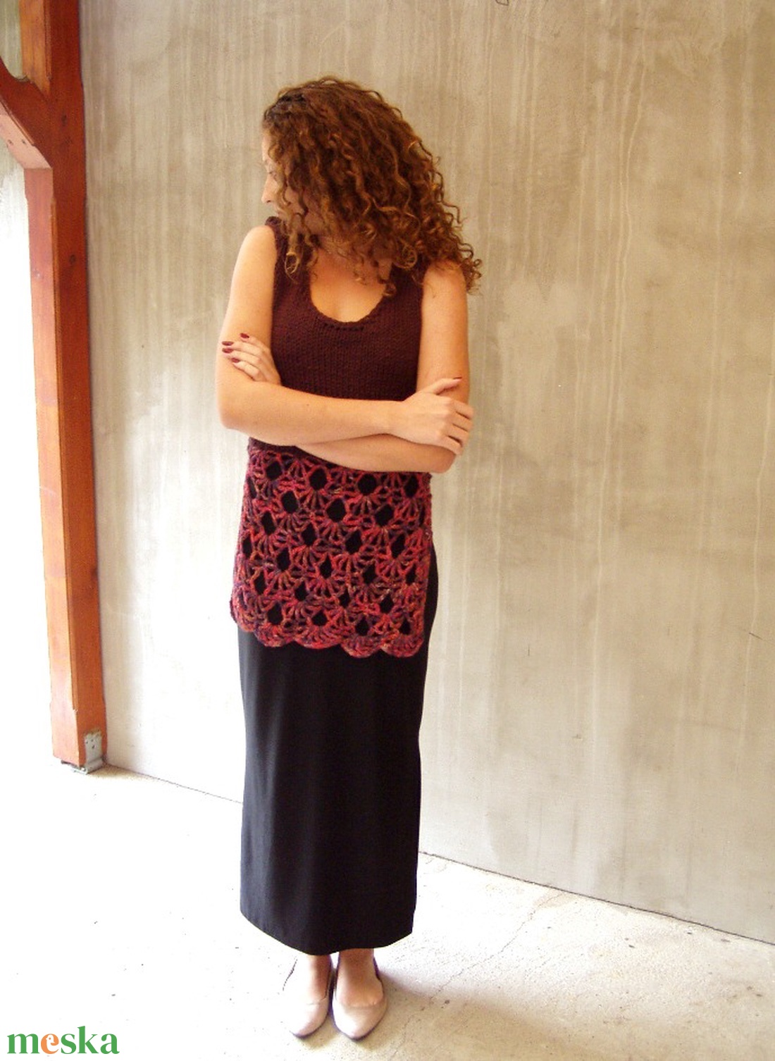 Padlizsán kézzel horgolt kötött mellény tunika kötmény gyapjúból - ruha & divat - női ruha - mellény - Meska.hu