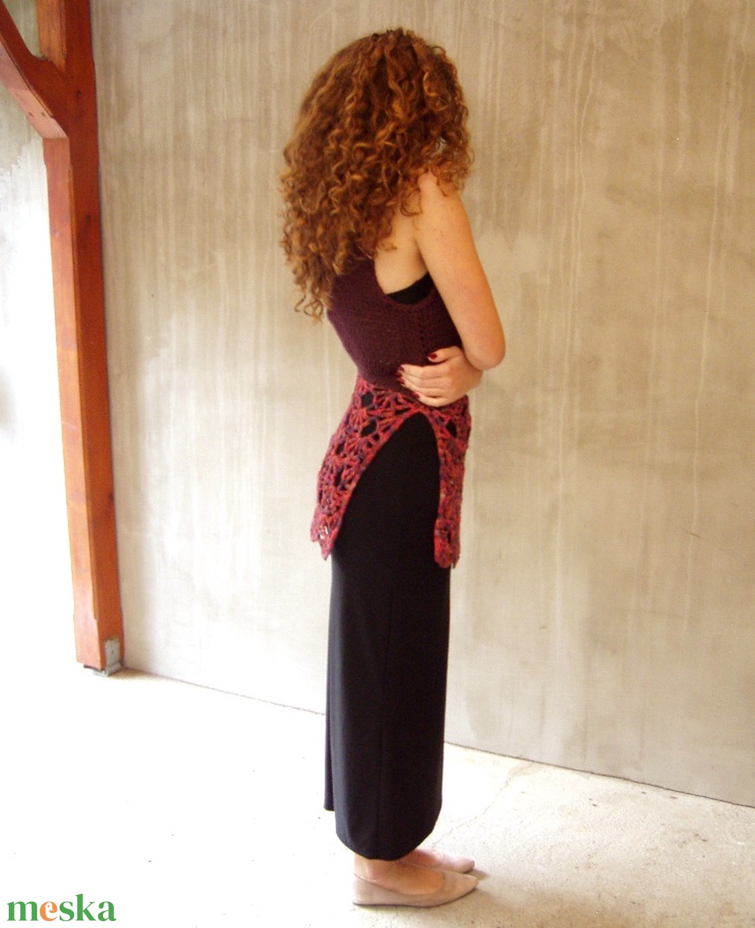 Padlizsán kézzel horgolt kötött mellény tunika kötmény gyapjúból - ruha & divat - női ruha - mellény - Meska.hu