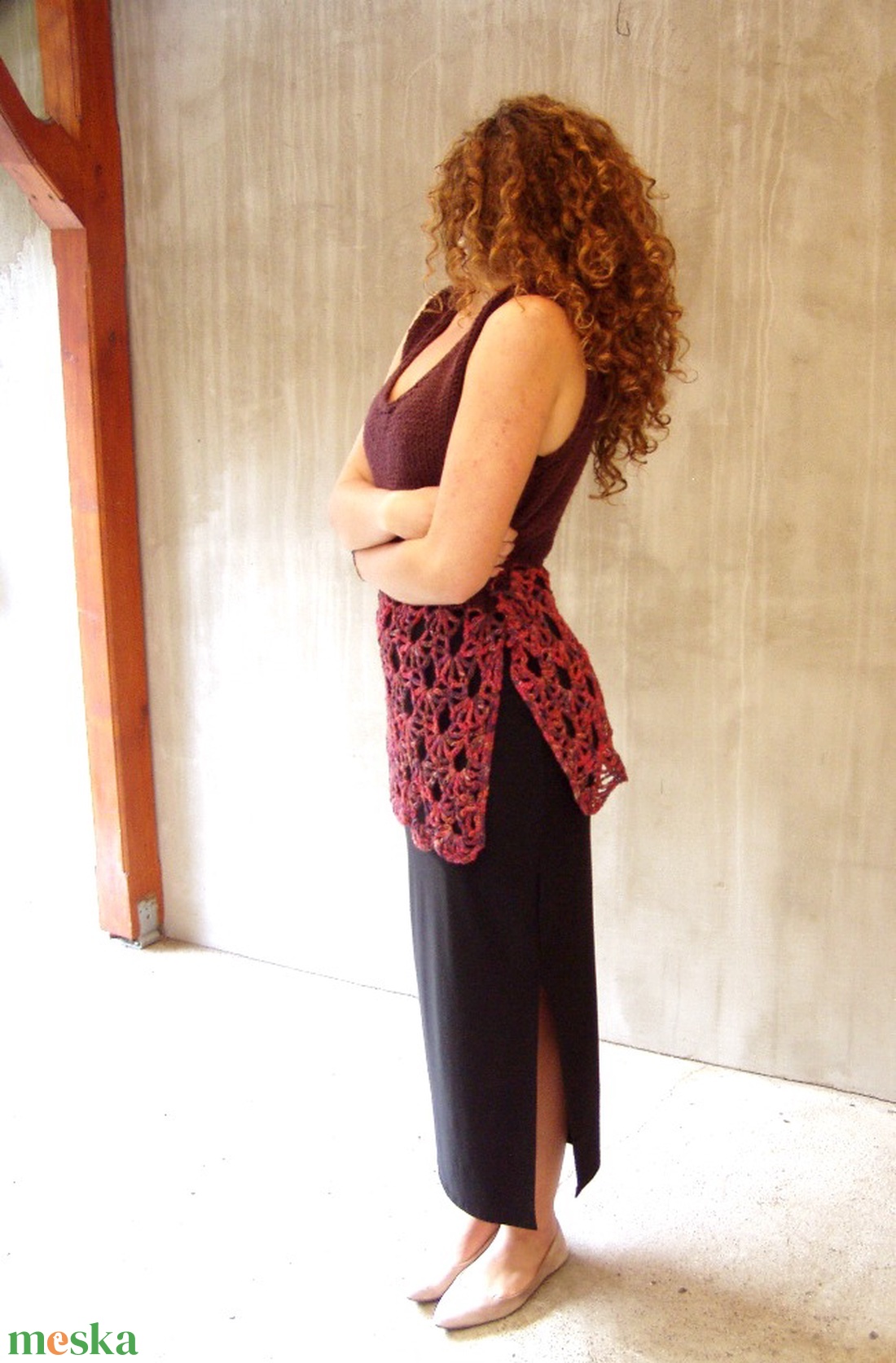 Padlizsán kézzel horgolt kötött mellény tunika kötmény gyapjúból - ruha & divat - női ruha - mellény - Meska.hu