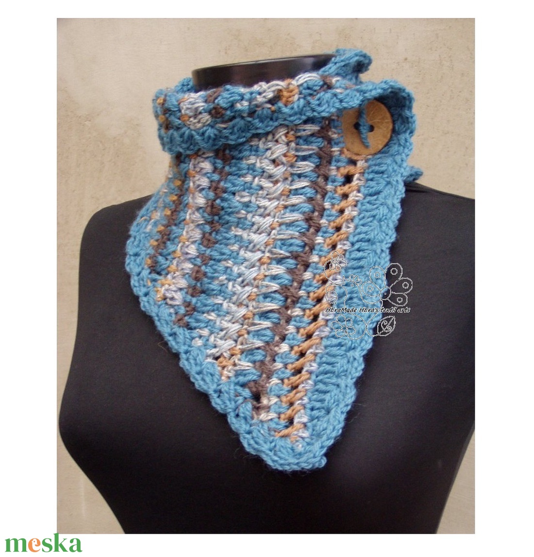 Horgolt nyakmelegítő, bohém nyakravaló sál öko gyapjúból - ruha & divat - sál, sapka, kendő - sál - Meska.hu