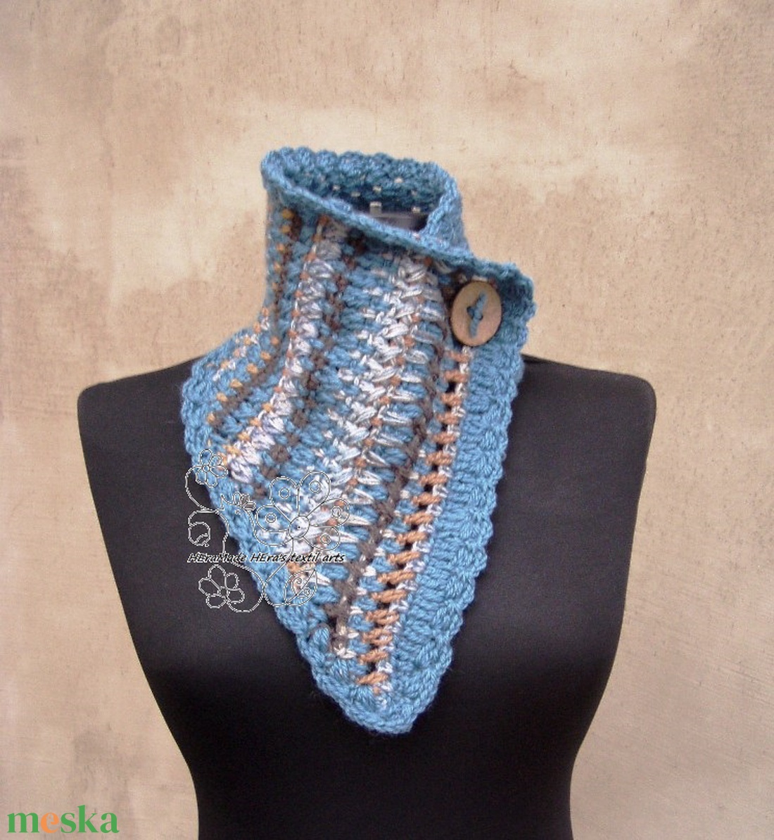 Horgolt nyakmelegítő, bohém nyakravaló sál öko gyapjúból - ruha & divat - sál, sapka, kendő - sál - Meska.hu