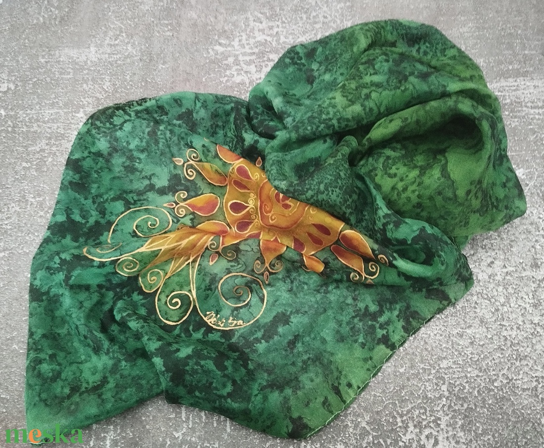 Életfa selyem sál stóla sötétzöld  - ruha & divat - sál, sapka, kendő - stóla - Meska.hu