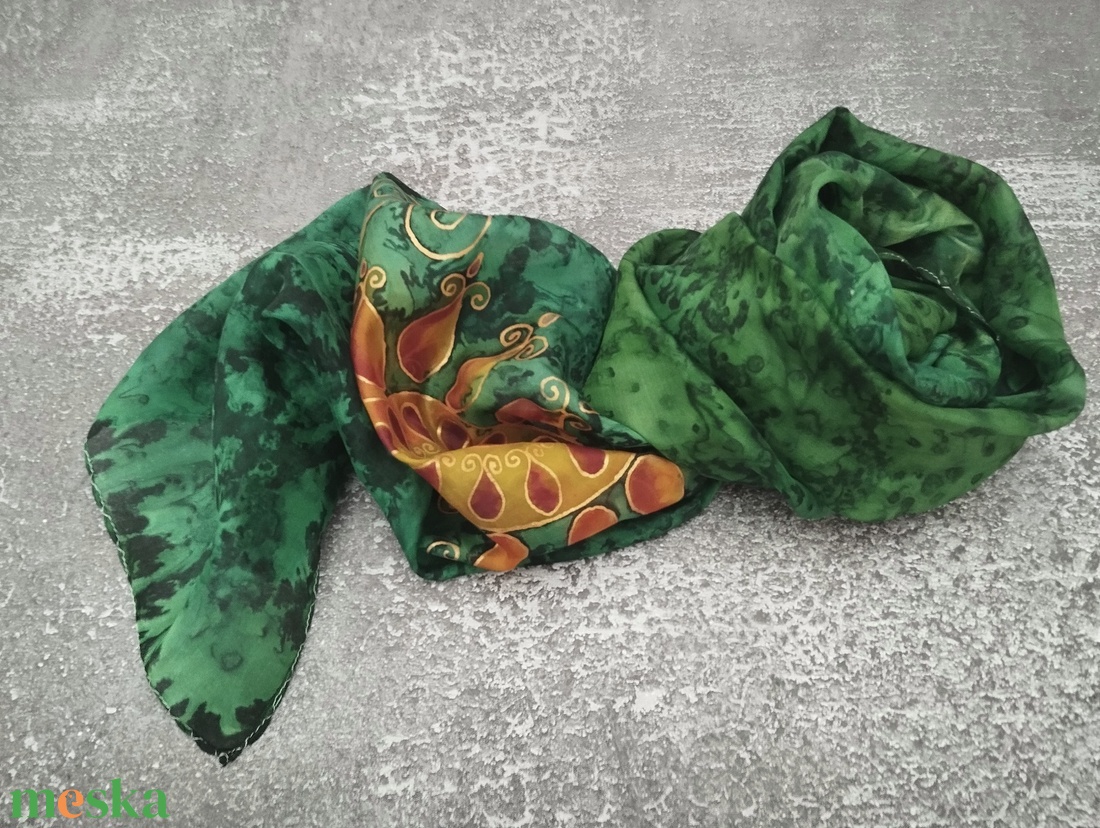 Életfa selyem sál stóla sötétzöld  - ruha & divat - sál, sapka, kendő - stóla - Meska.hu