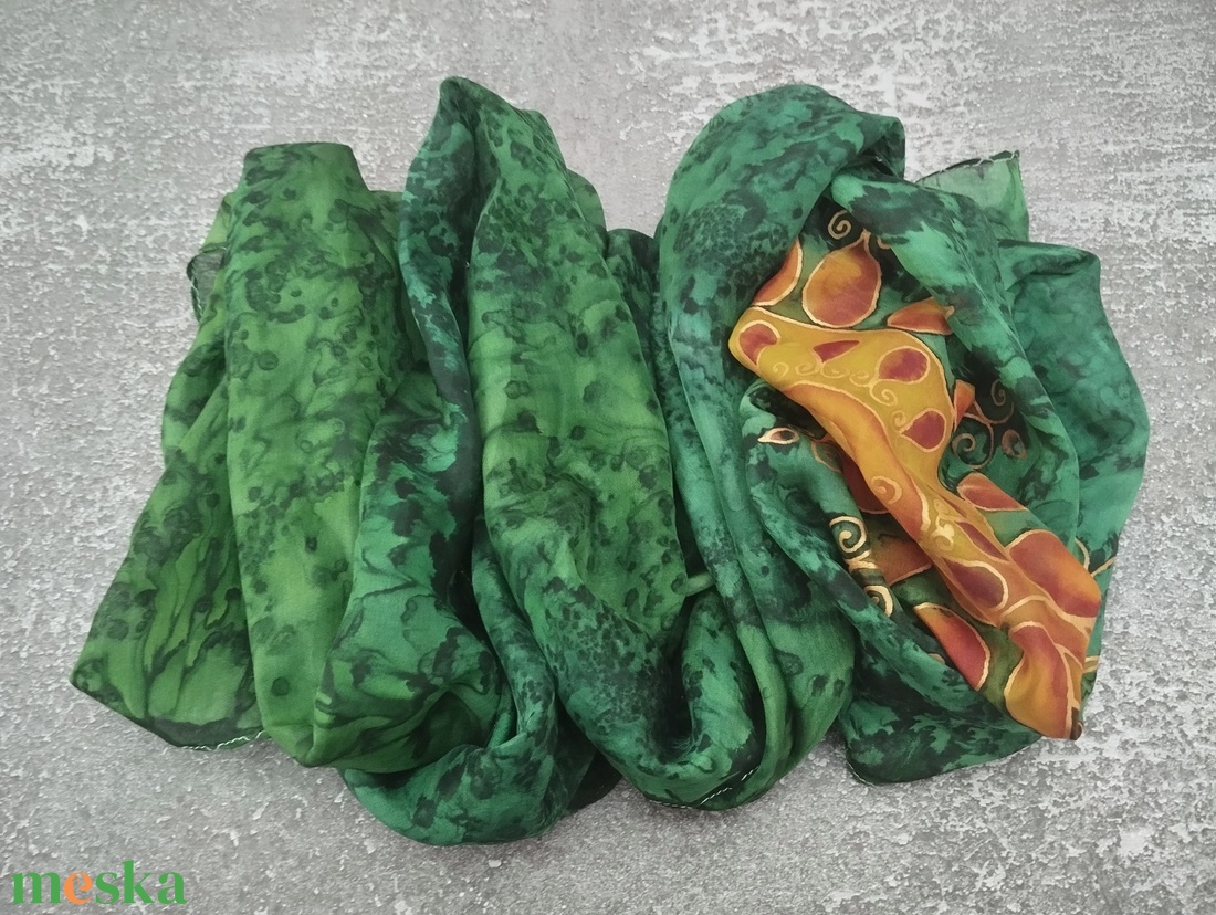 Életfa selyem sál stóla sötétzöld  - ruha & divat - sál, sapka, kendő - stóla - Meska.hu