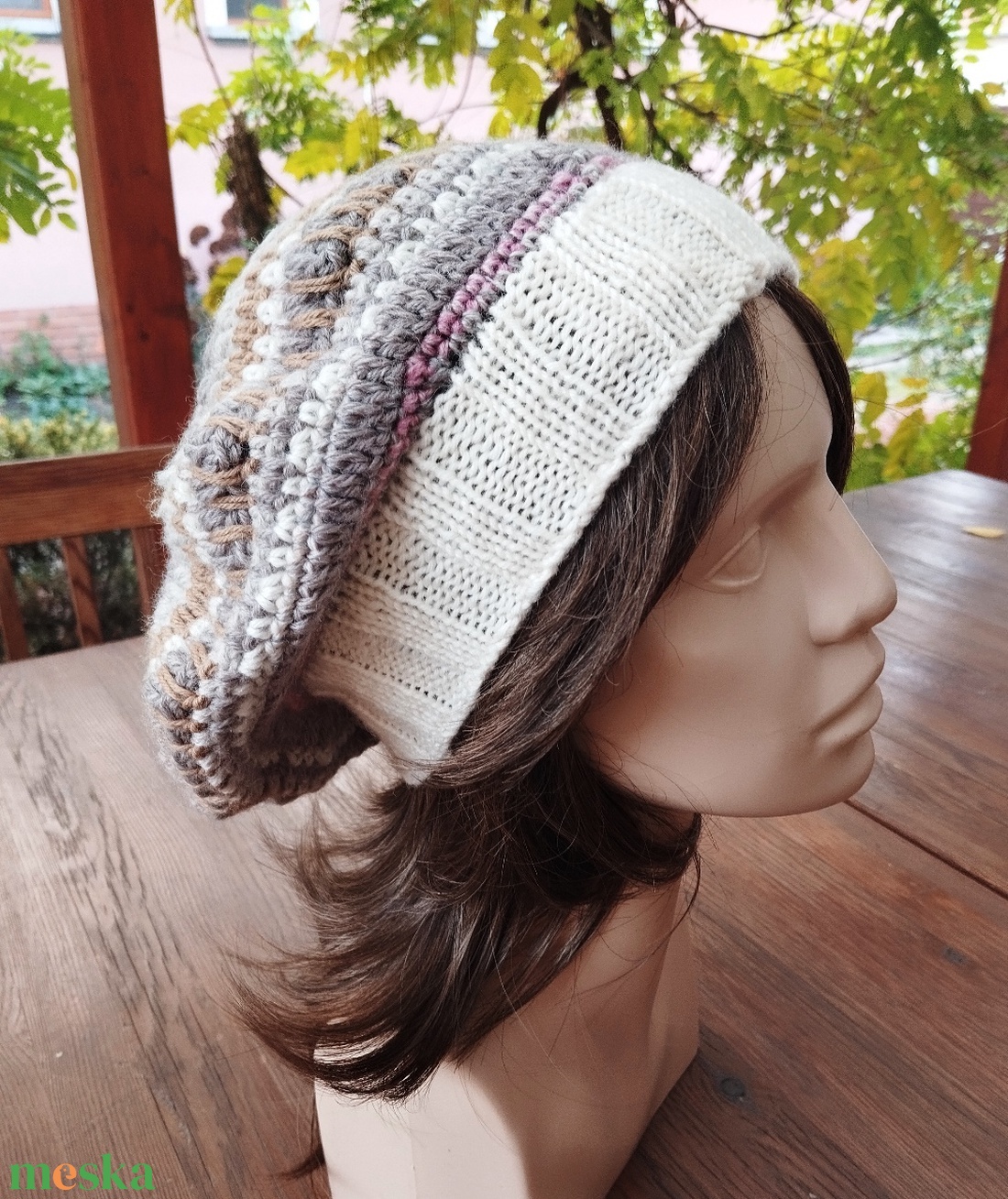 Latte laza női barett sapka horgolt boho slouchy puha gyapjúból - ruha & divat - sál, sapka, kendő - sapka - Meska.hu