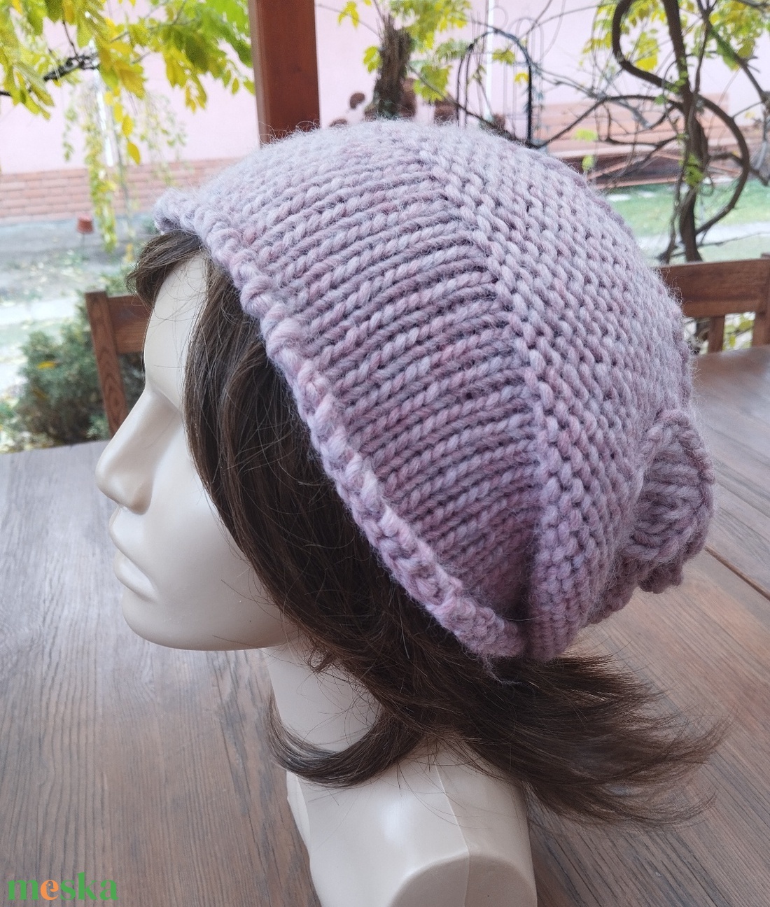 Pasztell rózsaszín leveles vastag öko gyapjú női sapka kötött laza slouchy - ruha & divat - sál, sapka, kendő - sapka - Meska.hu