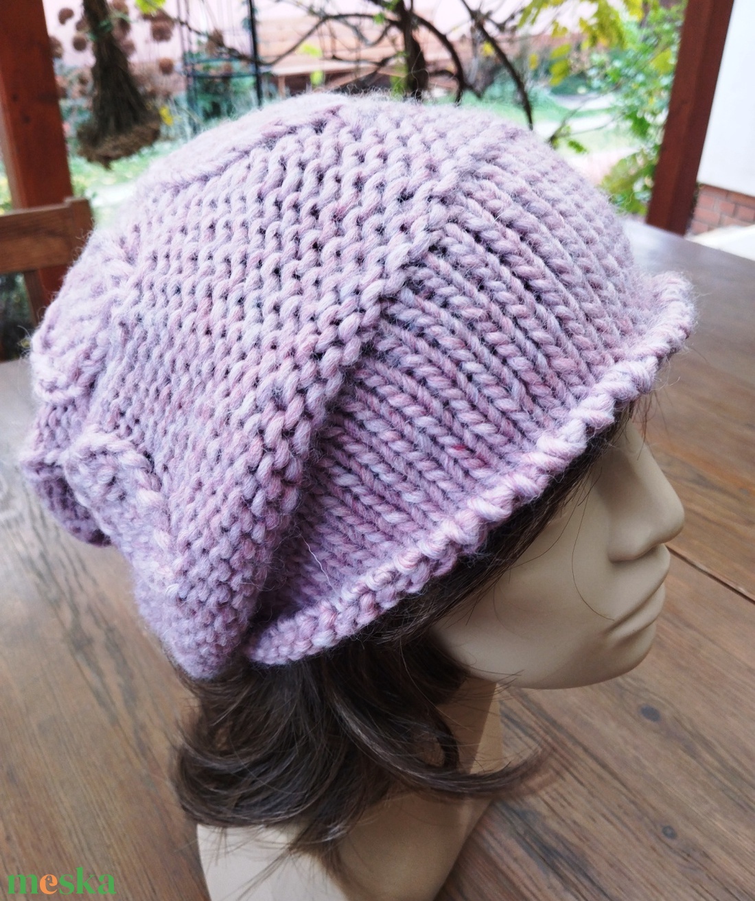 Pasztell rózsaszín leveles vastag öko gyapjú női sapka kötött laza slouchy - ruha & divat - sál, sapka, kendő - sapka - Meska.hu