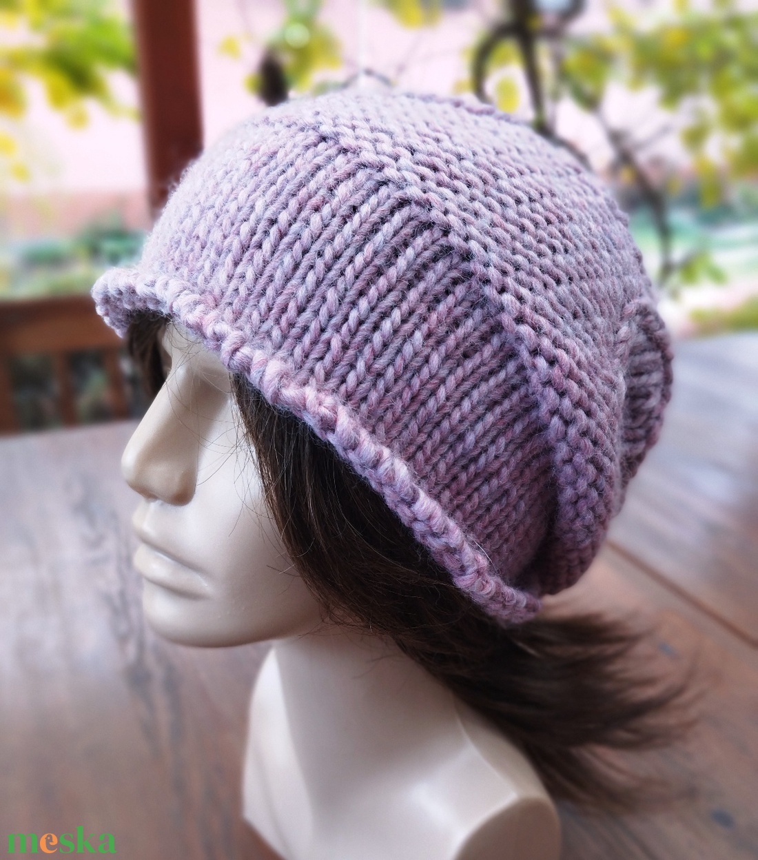 Pasztell rózsaszín leveles vastag öko gyapjú női sapka kötött laza slouchy - ruha & divat - sál, sapka, kendő - sapka - Meska.hu