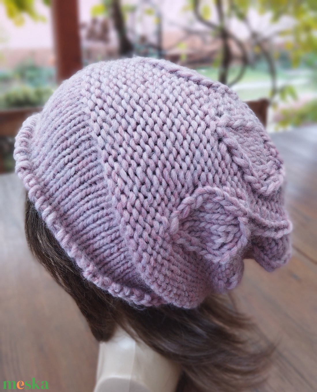 Pasztell rózsaszín leveles vastag öko gyapjú női sapka kötött laza slouchy - ruha & divat - sál, sapka, kendő - sapka - Meska.hu