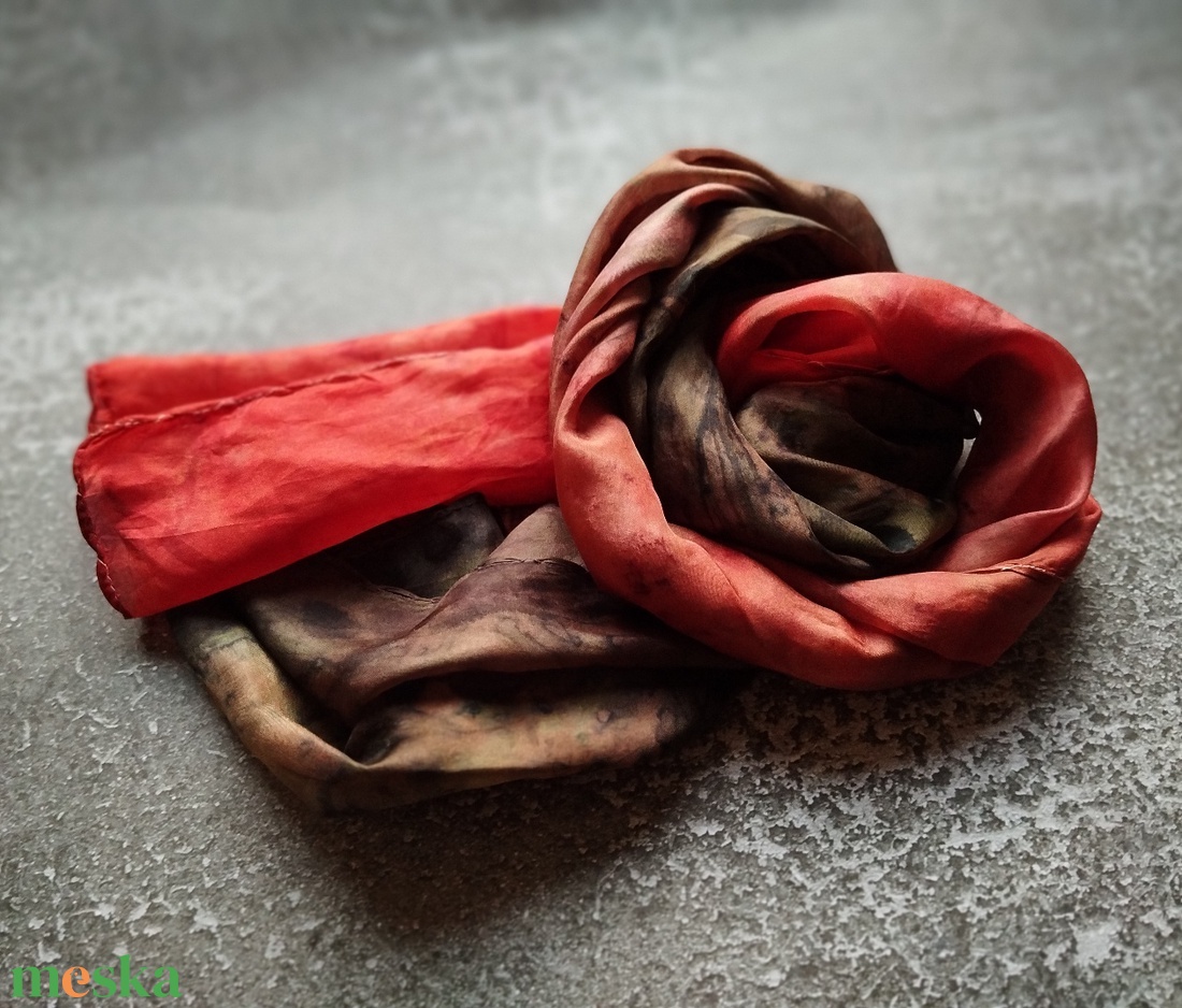 Csokoládé és mandarin hernyóselyem sál ombré színátmenetes - ruha & divat - sál, sapka, kendő - stóla - Meska.hu