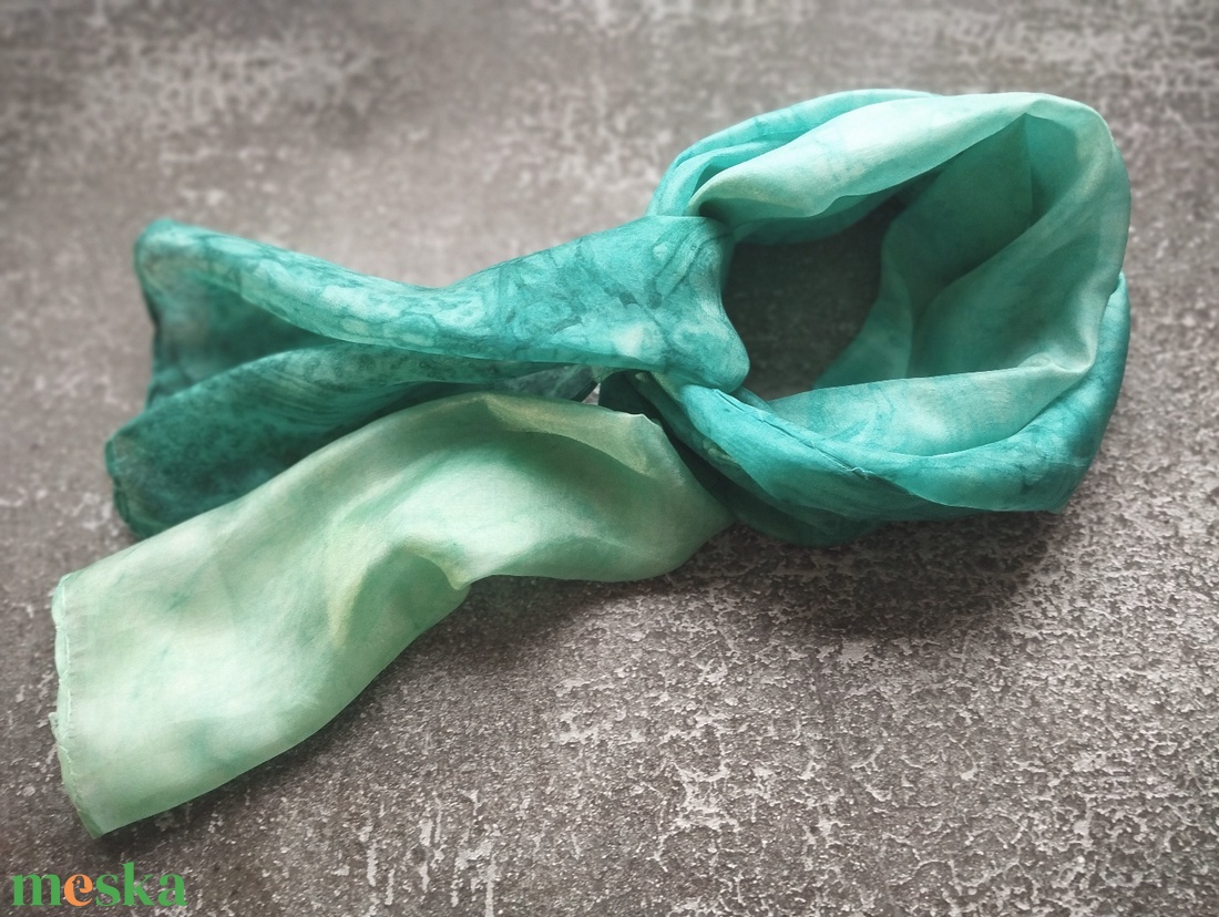 Türkiz zöld hernyóselyem sál - ruha & divat - sál, sapka, kendő - sál - Meska.hu