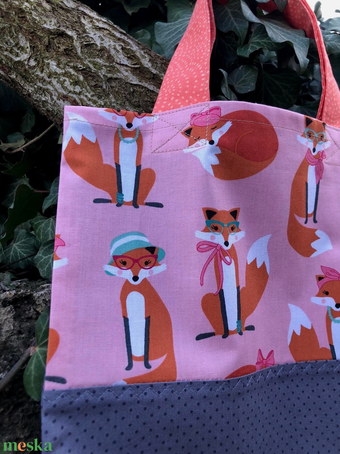 FOXES IN PINK.  Rókás shopper. - táska & tok - bevásárlás & shopper táska - shopper, textiltáska, szatyor - Meska.hu