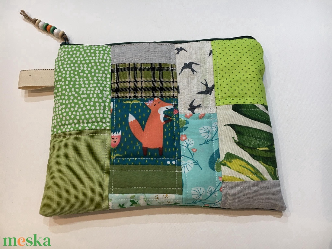  MIXED UP IN GREEN/GREY. Patchwork biciklis-rókás-leveles sminkcucc-tartó/pipere - táska & tok - neszesszer - Meska.hu