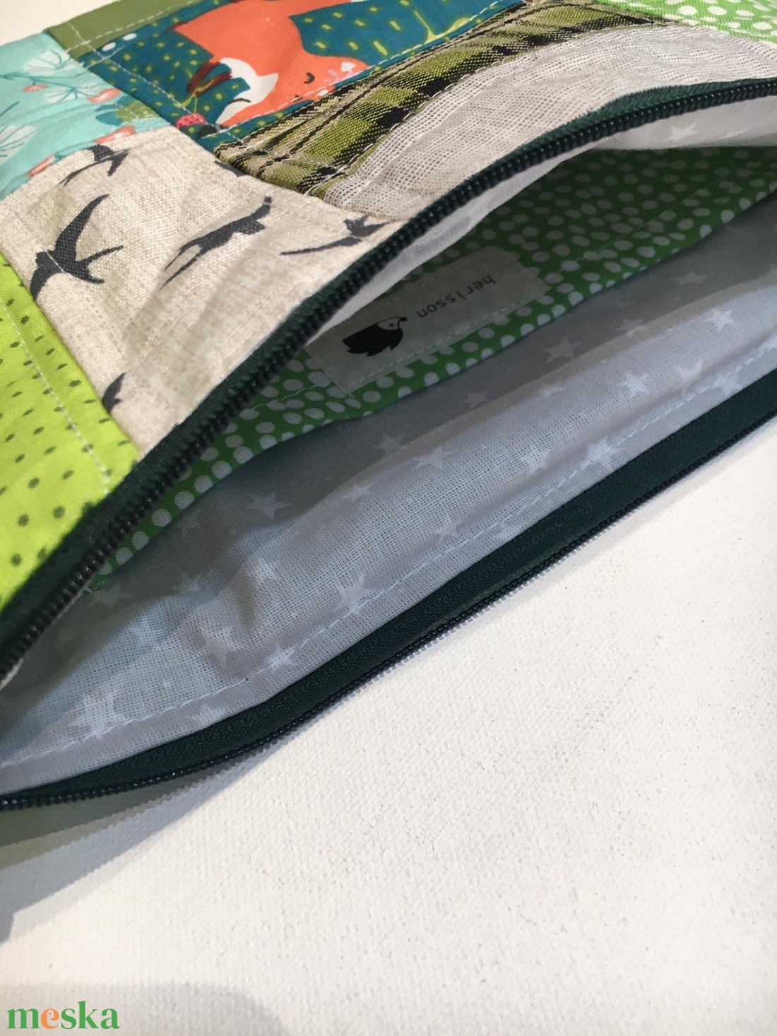  MIXED UP IN GREEN/GREY. Patchwork biciklis-rókás-leveles sminkcucc-tartó/pipere - táska & tok - neszesszer - Meska.hu