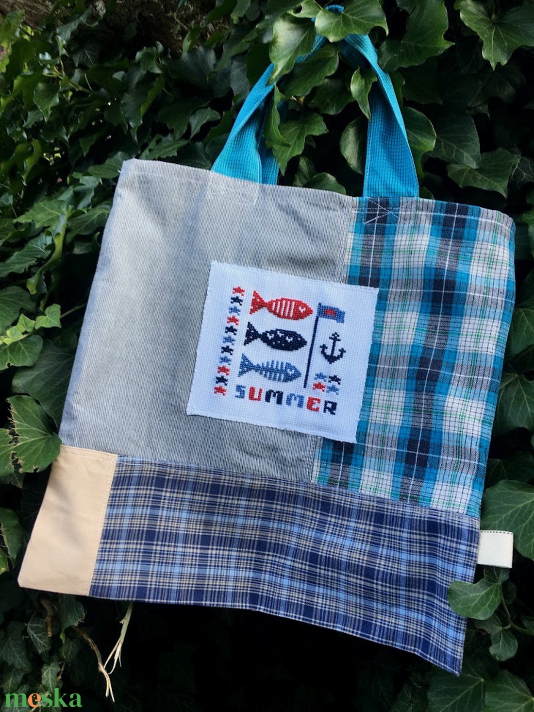 FUSION 104. Újrahasznosított shopper keresztszemes tengerész/hal/nyár motívumokkal - táska & tok - bevásárlás & shopper táska - shopper, textiltáska, szatyor - Meska.hu FUSION 104. Újrahasznosított shopper keresztszemes tengerész/hal/nyár motívumokkal - táska & tok - bevásárlás & shopper táska - shopper, textiltáska, szatyor - Meska.hu