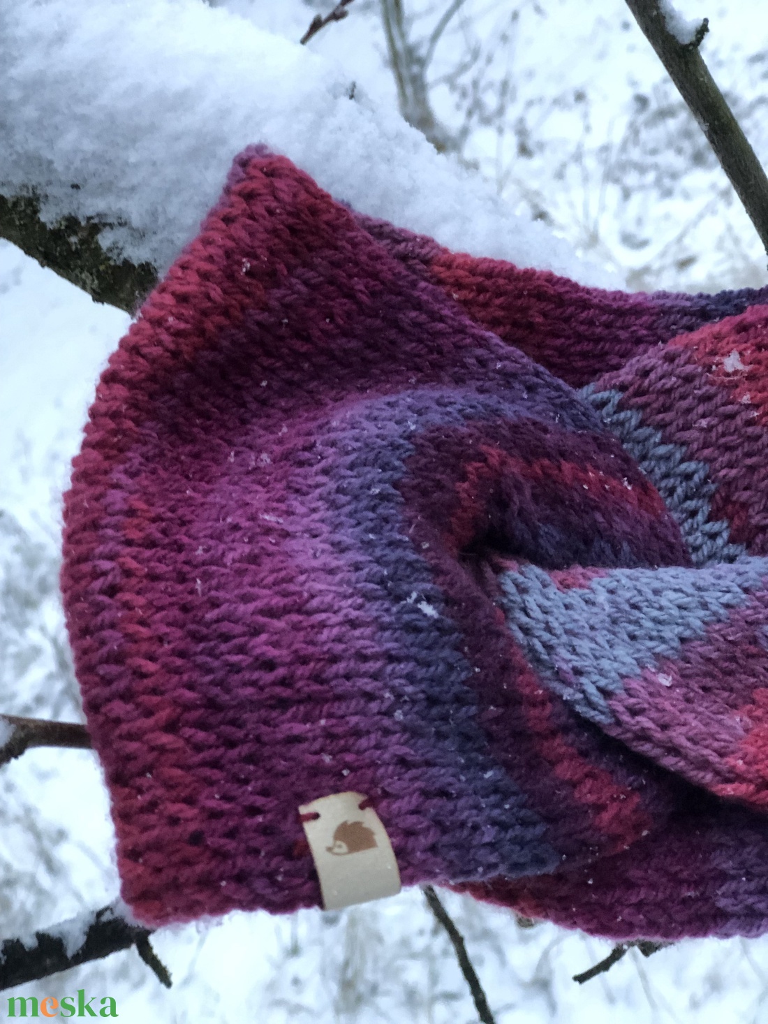 málnaszüret. Kézzel kötött puha, meleg fülvédő - ruha & divat - sál, sapka, kendő - fejpánt - Meska.hu