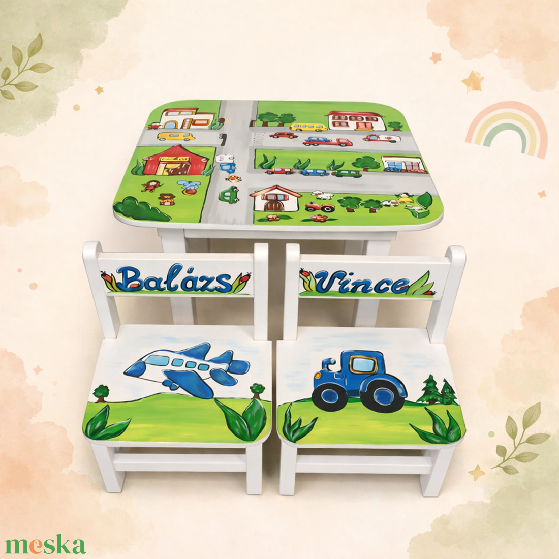 Egyedi gyerek asztal és székek � Egyedi grafikával � Névre szóló kivitel �� Ajándék születésnapra  - baba - mama - babaszobabútor - gyerek asztal székkel - Meska.hu