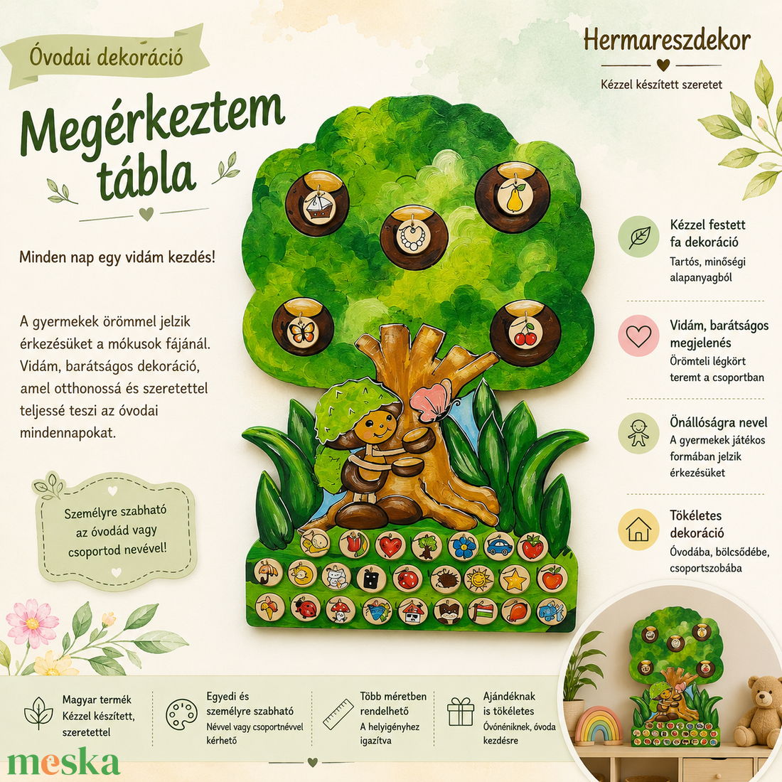 � Megérkeztem tábla � egyedi, kézzel festett óvodai dekoráció - játék & sport - ovis felszerelés - egyéb ovis kiegészítő - Meska.hu