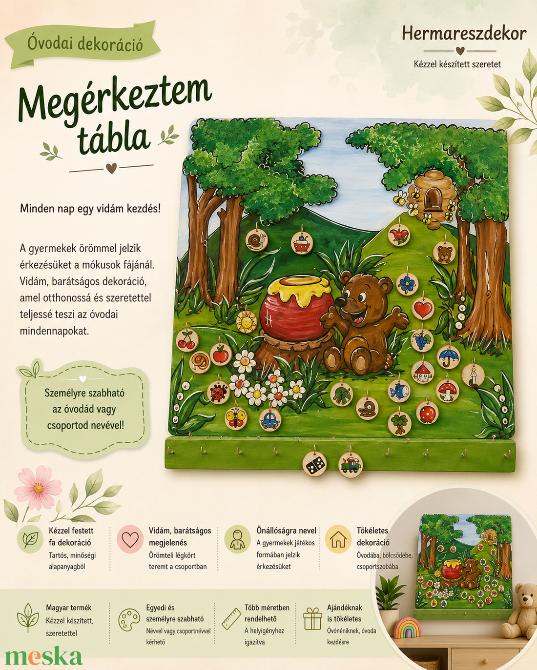� Megérkeztem tábla � egyedi, kézzel festett óvodai dekoráció - játék & sport - ovis felszerelés - egyéb ovis kiegészítő - Meska.hu