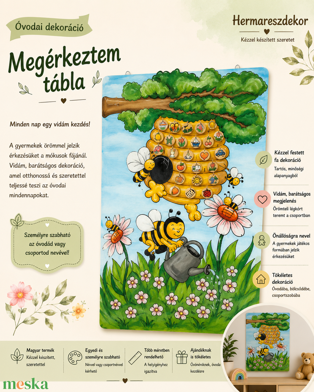 � Megérkeztem tábla � egyedi, kézzel festett óvodai dekoráció - játék & sport - ovis felszerelés - egyéb ovis kiegészítő - Meska.hu