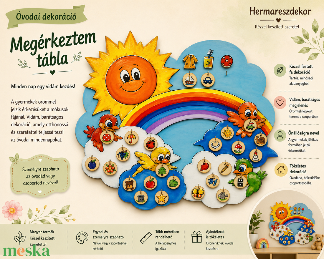 � Megérkeztem tábla � egyedi, kézzel festett óvodai dekoráció - játék & sport - ovis felszerelés - egyéb ovis kiegészítő - Meska.hu