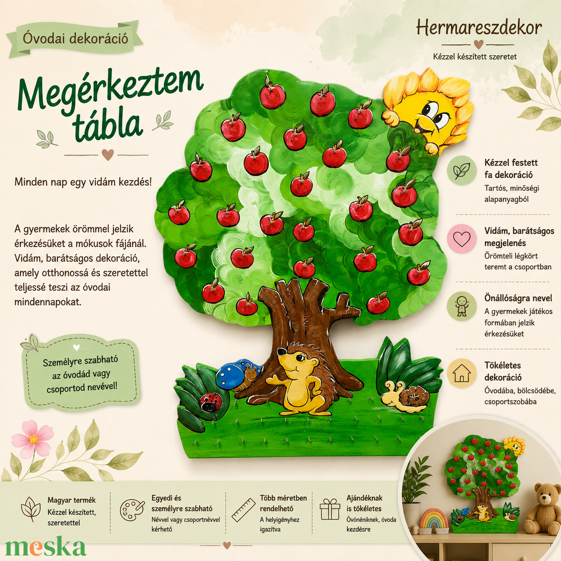 � Megérkeztem tábla � egyedi, kézzel festett óvodai dekoráció - játék & sport - ovis felszerelés - egyéb ovis kiegészítő - Meska.hu