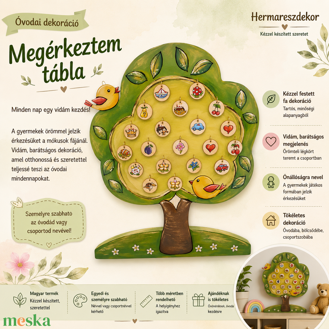 � Megérkeztem tábla � egyedi, kézzel festett óvodai dekoráció - játék & sport - ovis felszerelés - egyéb ovis kiegészítő - Meska.hu