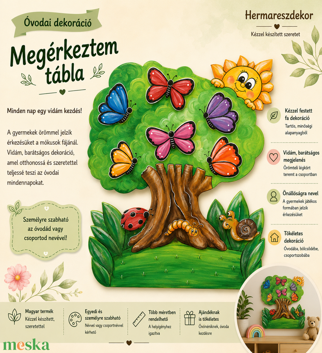 � Megérkeztem tábla � egyedi, kézzel festett óvodai dekoráció - játék & sport - ovis felszerelés - egyéb ovis kiegészítő - Meska.hu
