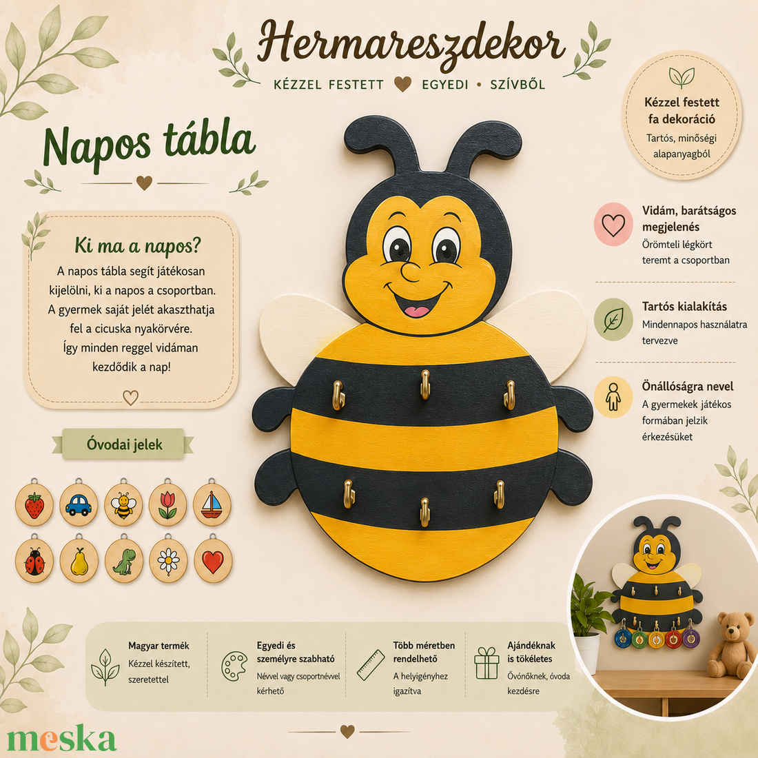  Egyedi Óvodai napos tábla  �   Kézzel festett egyedi mintával  Hermareszdekor - otthon & életmód - dekoráció - asztal és polc dekoráció - asztaldísz - Meska.hu
