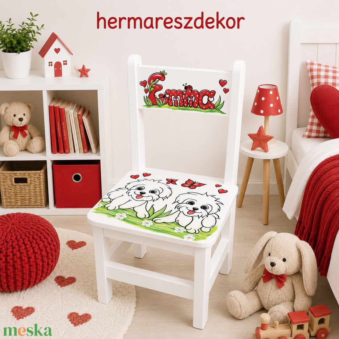  Egyedi, kézzel festett gyerek szék névvel � választható mintával és színnel  Hermareszdekor   - baba - mama - babaszobabútor - gyerek szék, sámli - Meska.hu