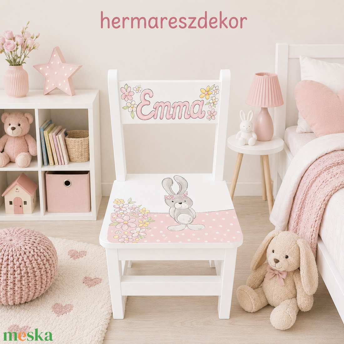 Egyedi, kézzel festett gyerek szék névvel � választható mintával és színnel  Hermareszdekor   - baba - mama - babaszobabútor - gyerek szék, sámli - Meska.hu