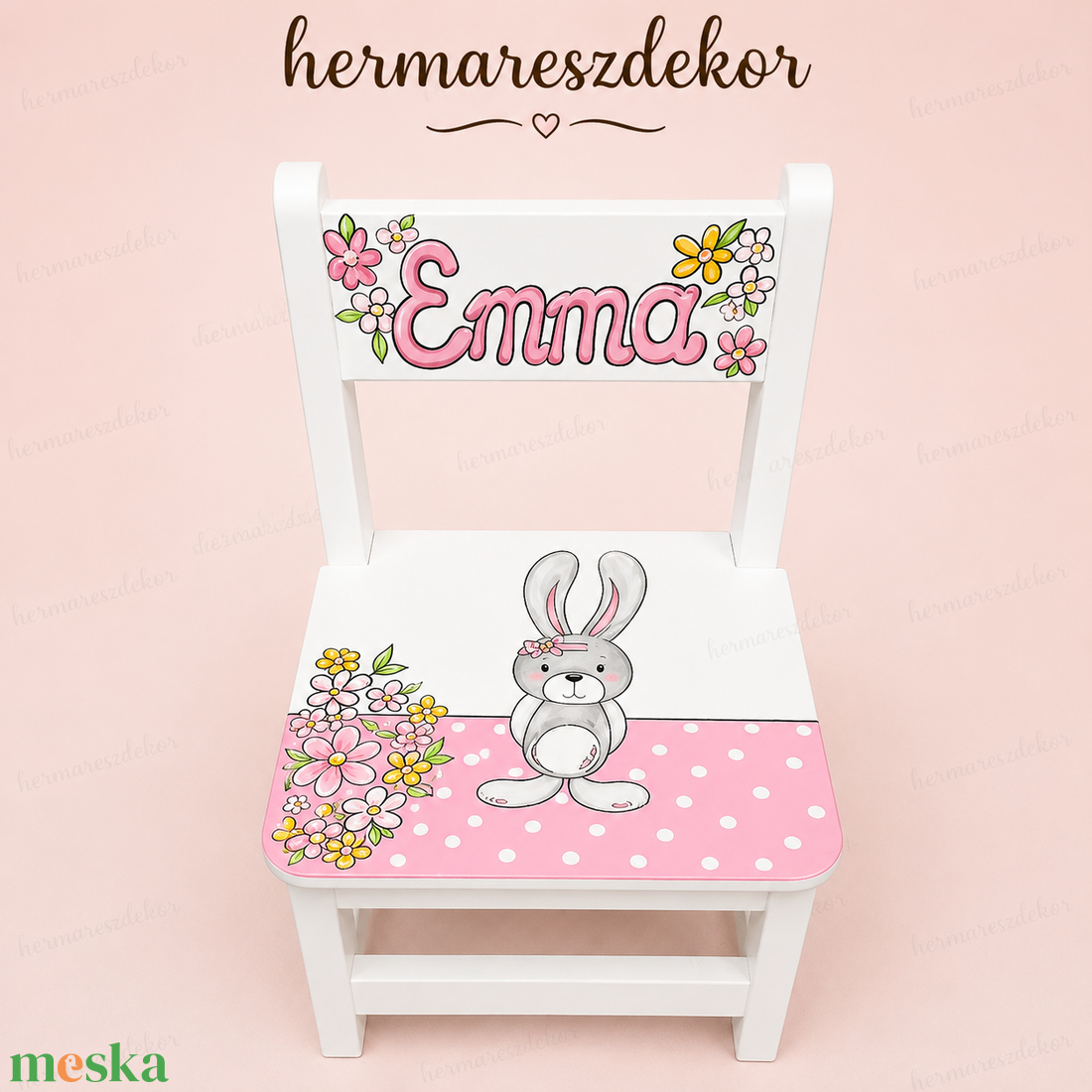  Egyedi, kézzel festett gyerek szék névvel � választható mintával és színnel  Hermareszdekor   - baba - mama - babaszobabútor - gyerek szék, sámli - Meska.hu