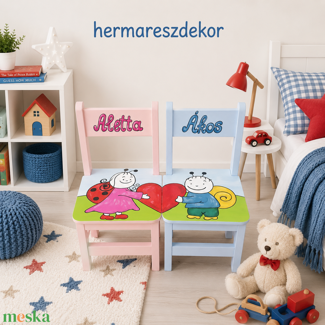 Egyedi, kézzel festett gyerek szék névvel � választható mintával és színnel  Hermareszdekor   - baba - mama - babaszobabútor - gyerek szék, sámli - Meska.hu