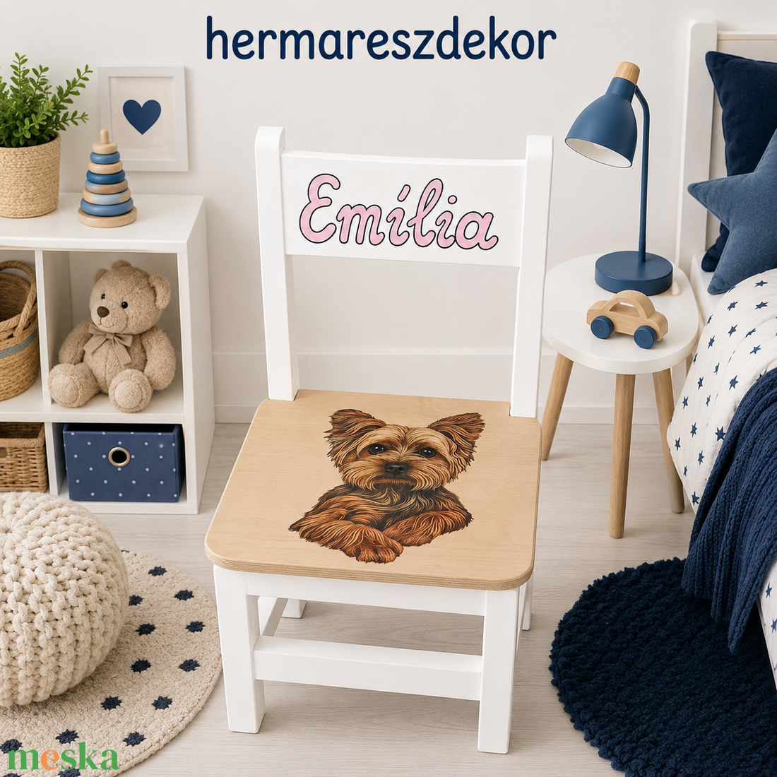  Egyedi, kézzel festett gyerek szék névvel � választható mintával és színnel Hermareszdekor   - baba - mama - babaszobabútor - gyerek szék, sámli - Meska.hu