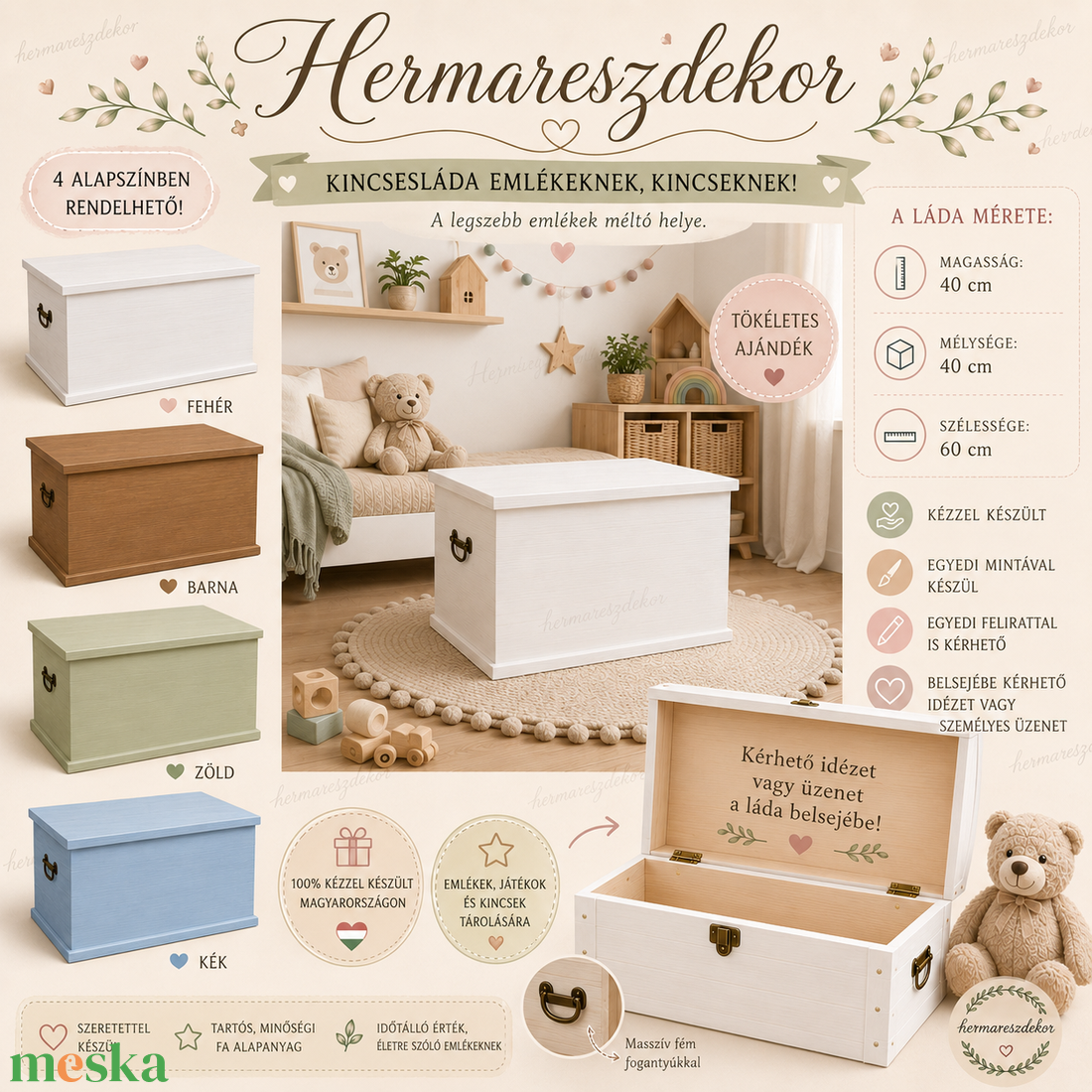 Egyedi kézzel festett kincsesláda névvel vagy felirattal � emlékeknek és kincseknek (40�40�60 cm) - otthon & életmód - tárolás & rendszerezés - láda - Meska.hu
