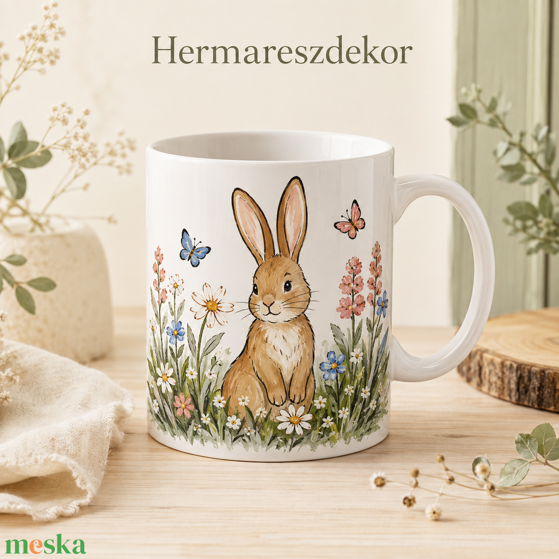 Egyedi Bögre Nyuszi vadvirágos réten  - otthon & életmód - konyhafelszerelés, tálalás - tálalás - bögre & csésze - Meska.hu